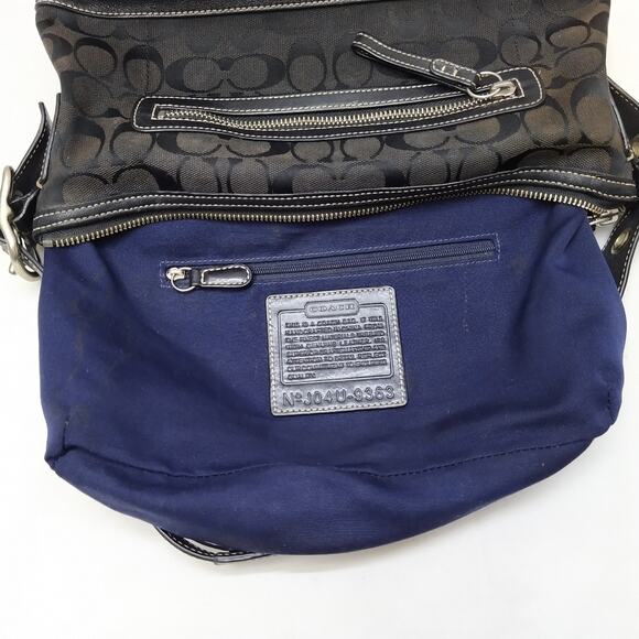 Coach Signature Black Canvas Leather Trim Zipper Closure Hobo Shoulder Bag - Picture 11 of 16